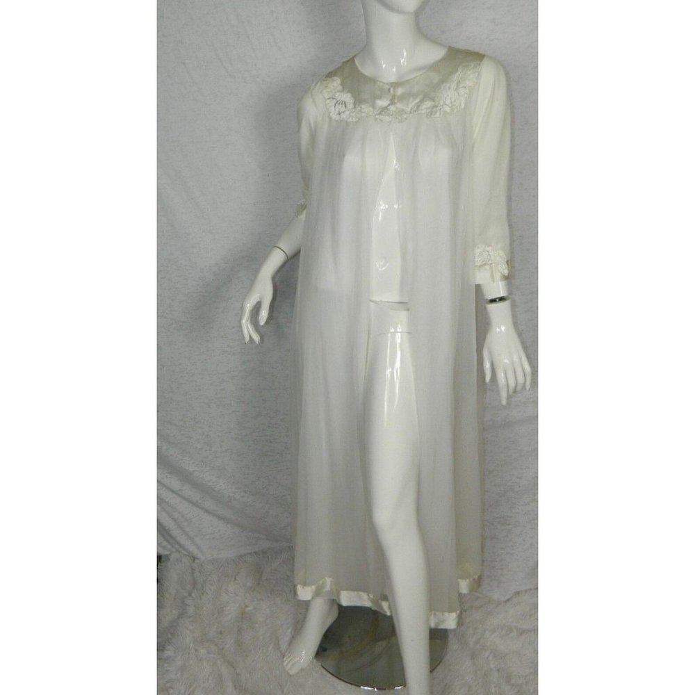 Vintage Gossard Artemis Robe Peignoir‎ White Sheer Chiffon Style 1104 Size Small